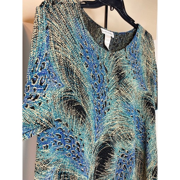 Drapers Damons, Womens, Blouse, 2X Peacock Feather, Short Sleeves - Picture 3 of 16